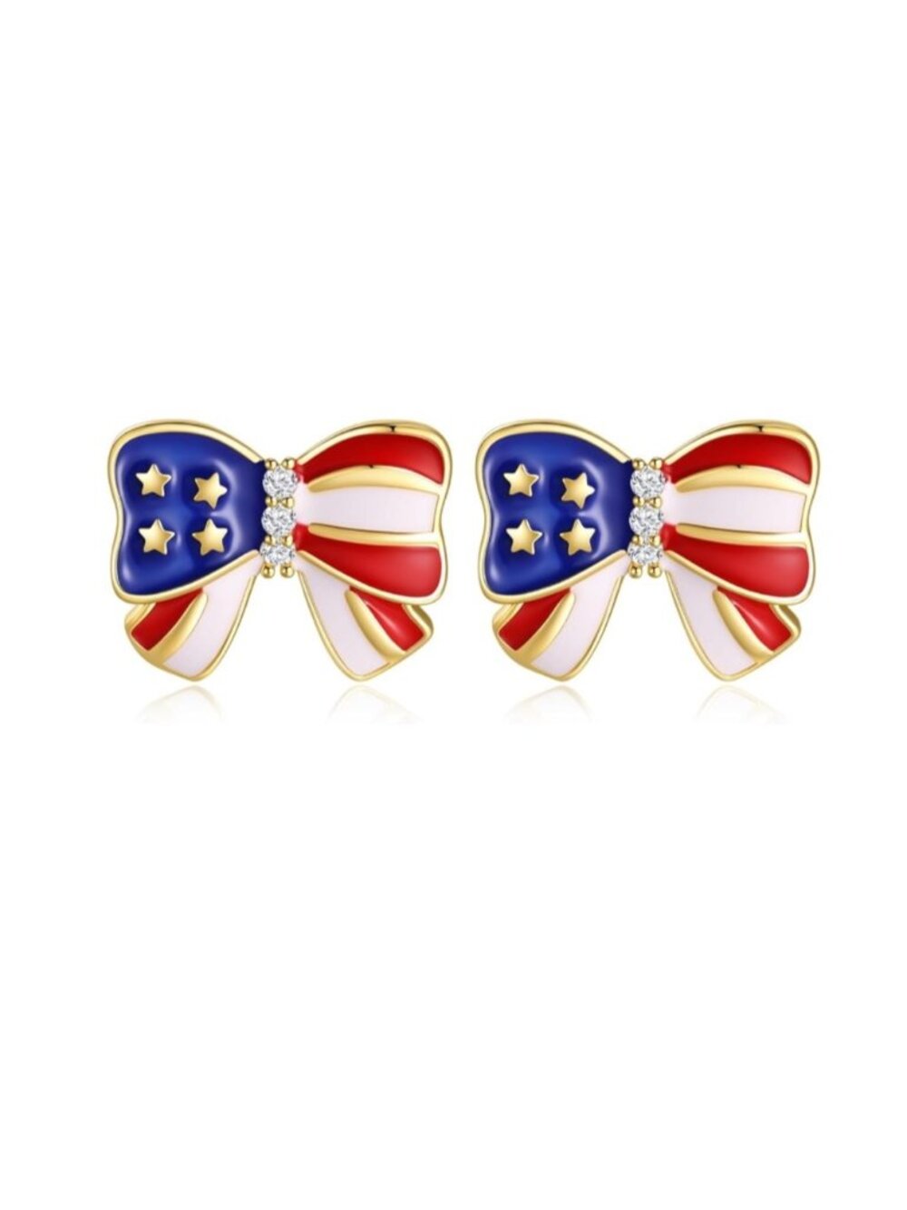 New! Patriotic Preppy USA Flag Bow Earrings America